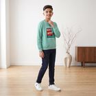 Boys' Mint Green Crew Neck Graphic Print Sweatshirt, Dark Green, small