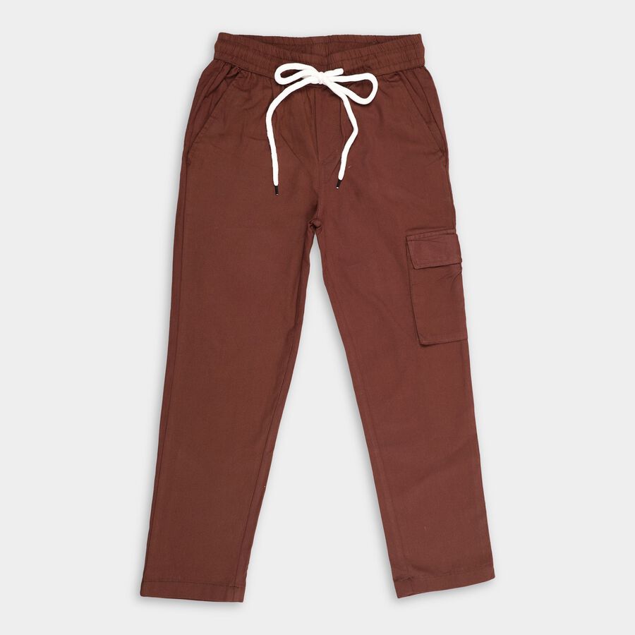 Boys' 100% Cotton Trousers, भूरा, large image number null