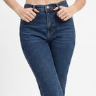 Women's Blue Bootcut Fit Washed Jeans, मध्यम नीला, small