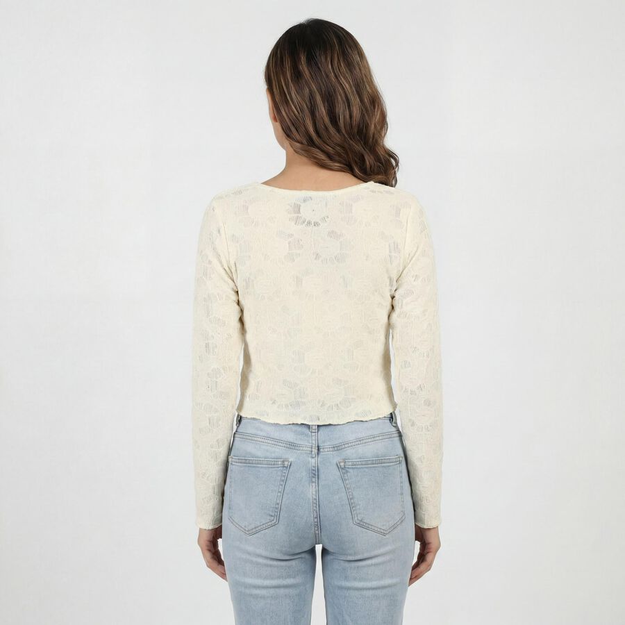 Women's White Cotton Blend Top, Off White, large