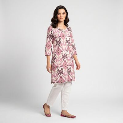 Women's Lilac Round Neck Printed Kurta