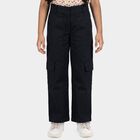 Girls' Navy Blue Straight Fit Cargo Jeans, नेवी ब्लू, small