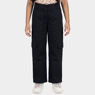 Girls' Navy Blue Straight Fit Cargo Jeans