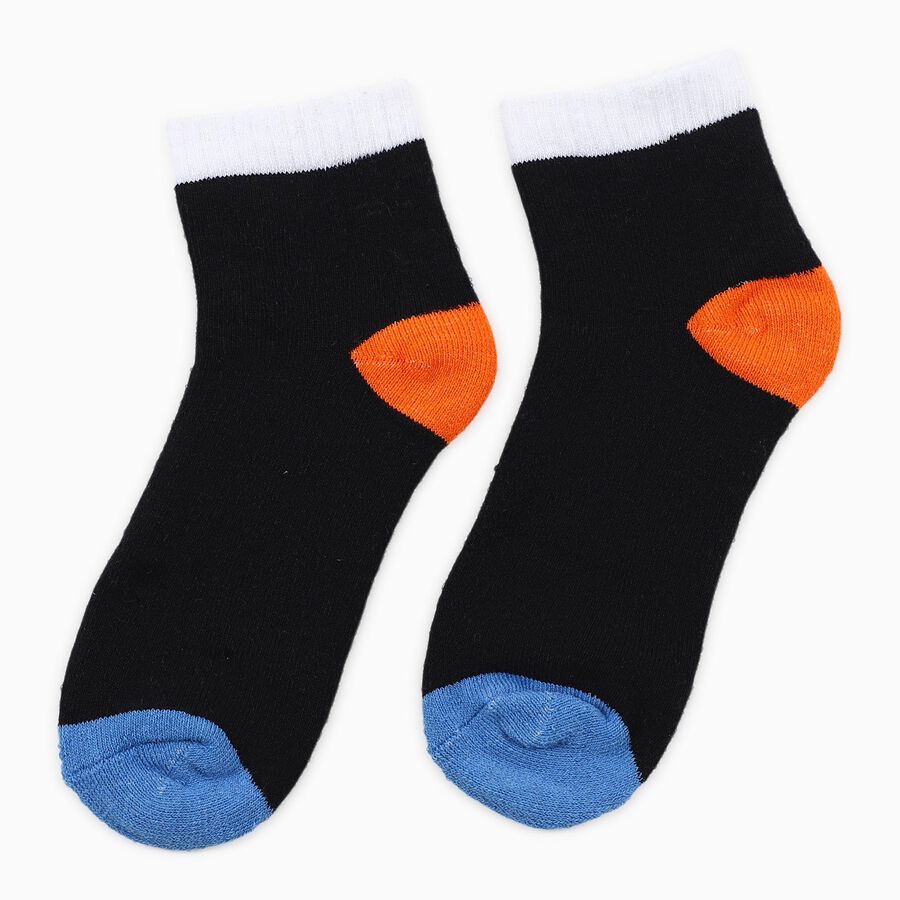 Women's Black Ankle-Length Color-Block Socks, Black, large