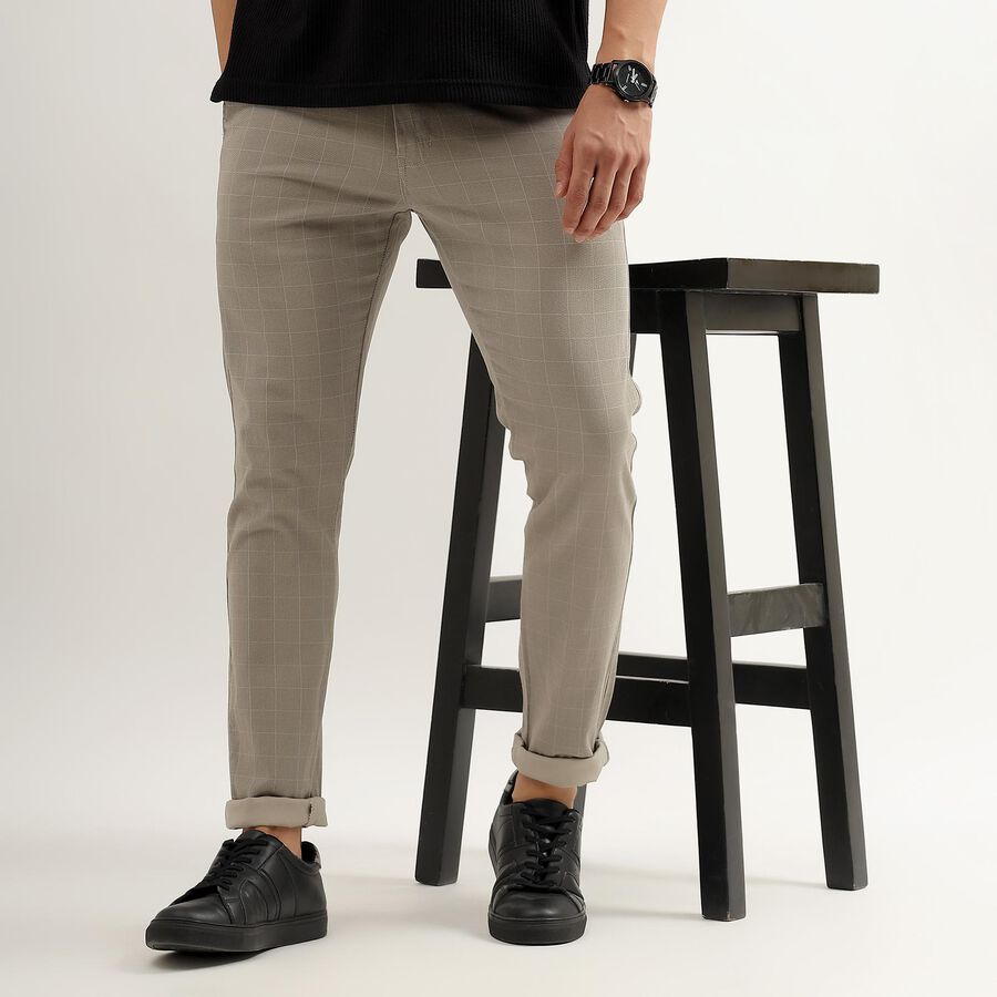 Men's Cross Pocket Slim Fit Casual Trousers , Light Grey, large image number null