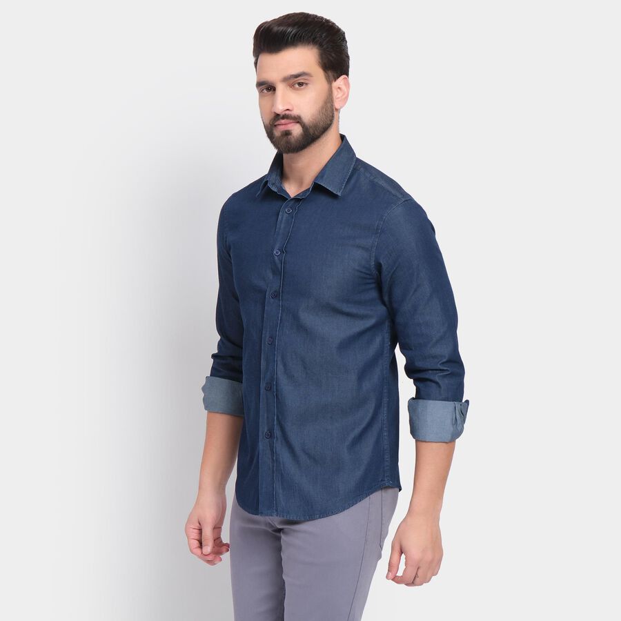 Men's 100% Cotton Casual Shirt , Mid Blue, large image number null