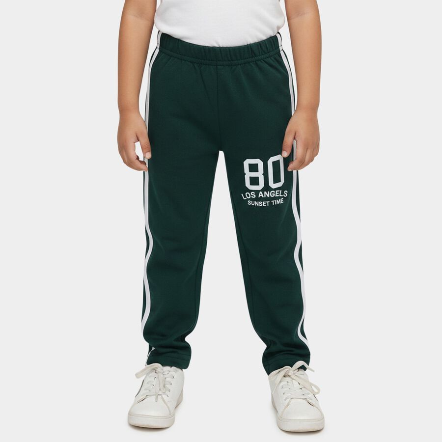 Boys' Dark Green Regular Fit Side Stripe Graphic Print Pyjama, Dark Green, large