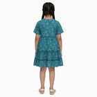 Girls' Bright Floral Sleeveless Casual Dress, टील ब्लू, small