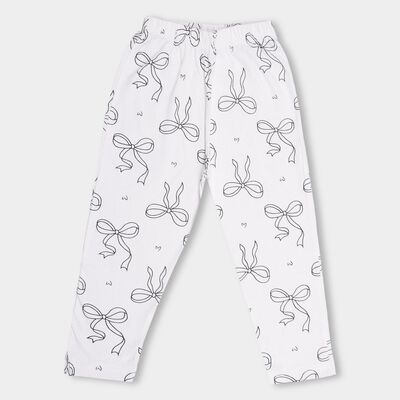 Kids' Bright White Bow Printed Cotton Blend Pyjama