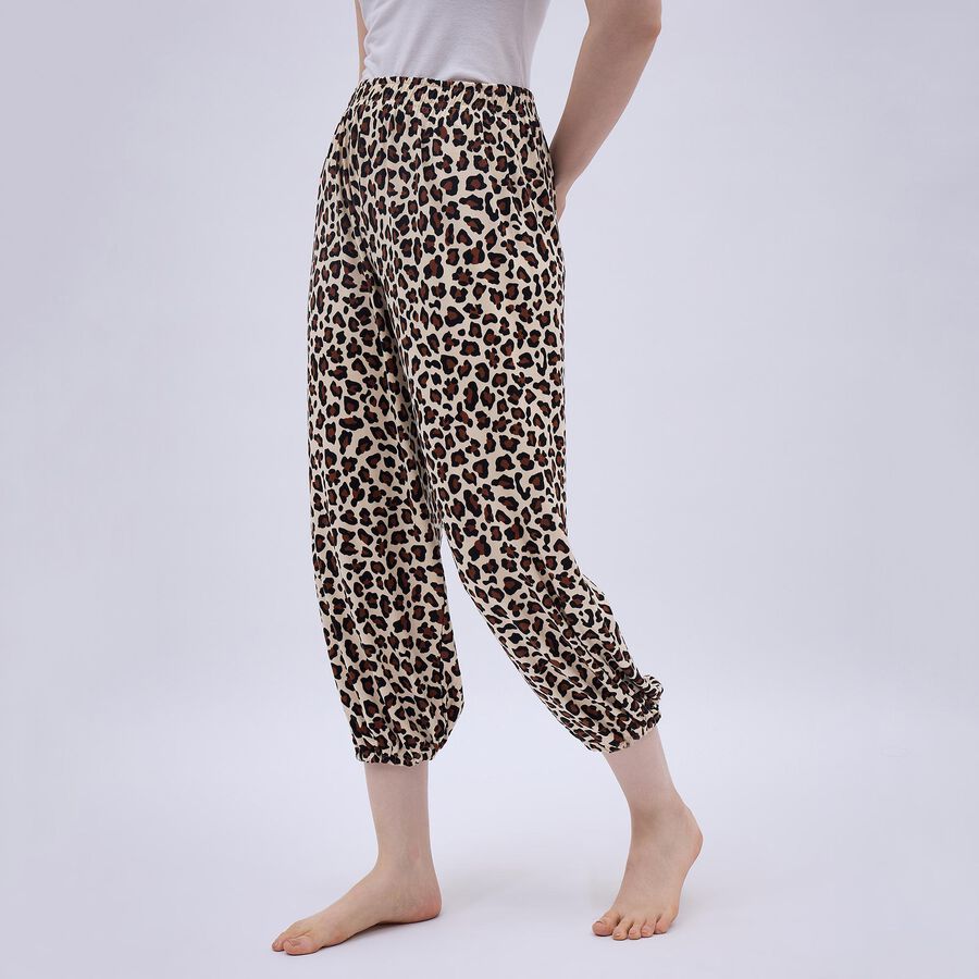 Women's Beige Leopard Print Relaxed Fit Harem Pants, भूरा, large image number null