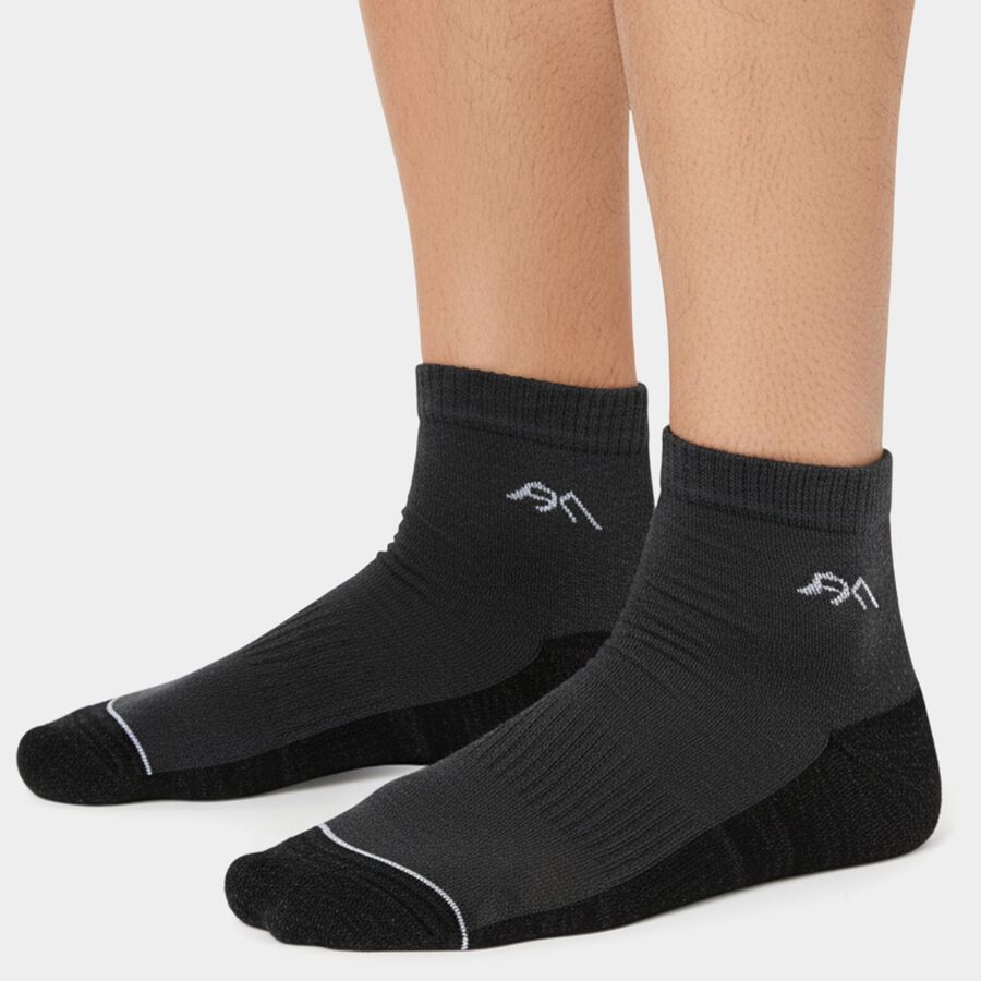 Men's Ankle Length Socks Pack of 3 ( Charcoal, Grey, Black ), काला, large