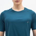 Men's Deep Teal Crew Neck Athleisure T-Shirt, टील ब्लू, small