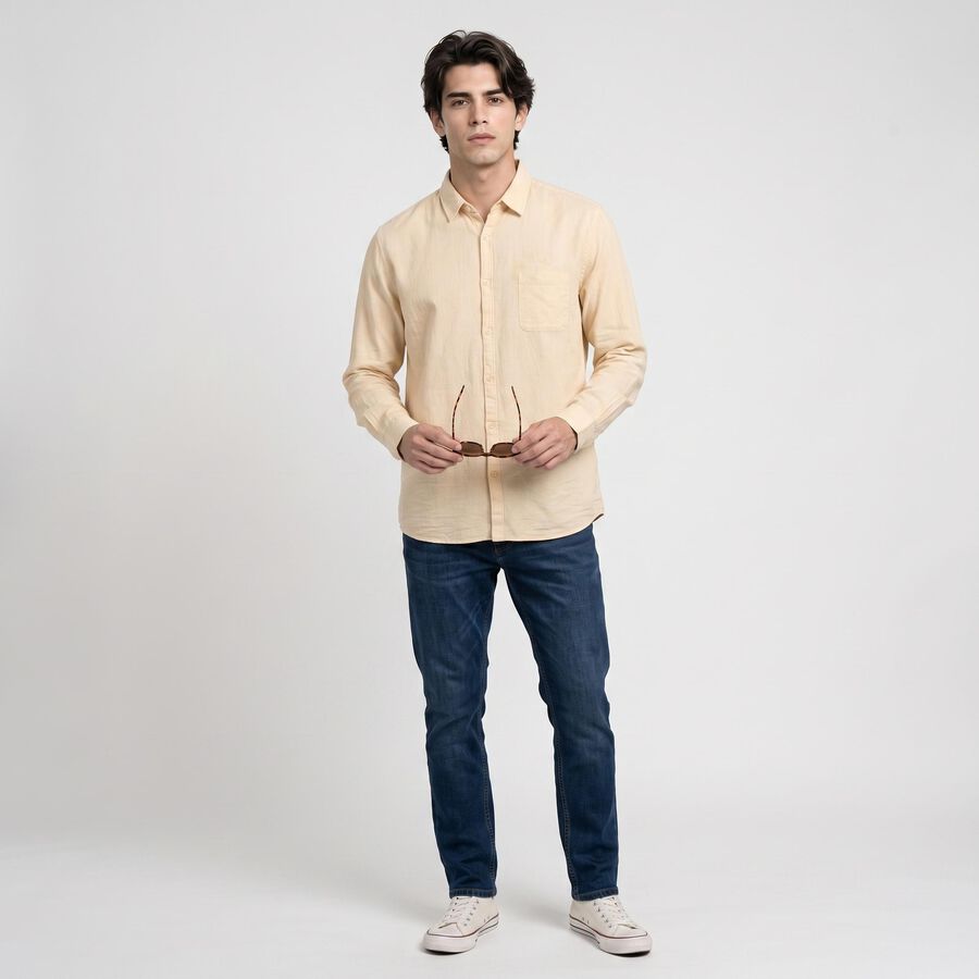 Men's Peach Cotton Regular Collar Shirt, पीच, large