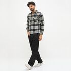 Men's Black and White Spread Collar Casual Jacket, काला, small image number null