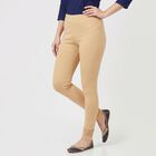 Women's Beige Cotton Blend Elastic Waist Slim Fit Churidar, खाकी, small