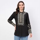 Women's Black Cotton Mandarin Collar Embroidered Kurti, Black, small