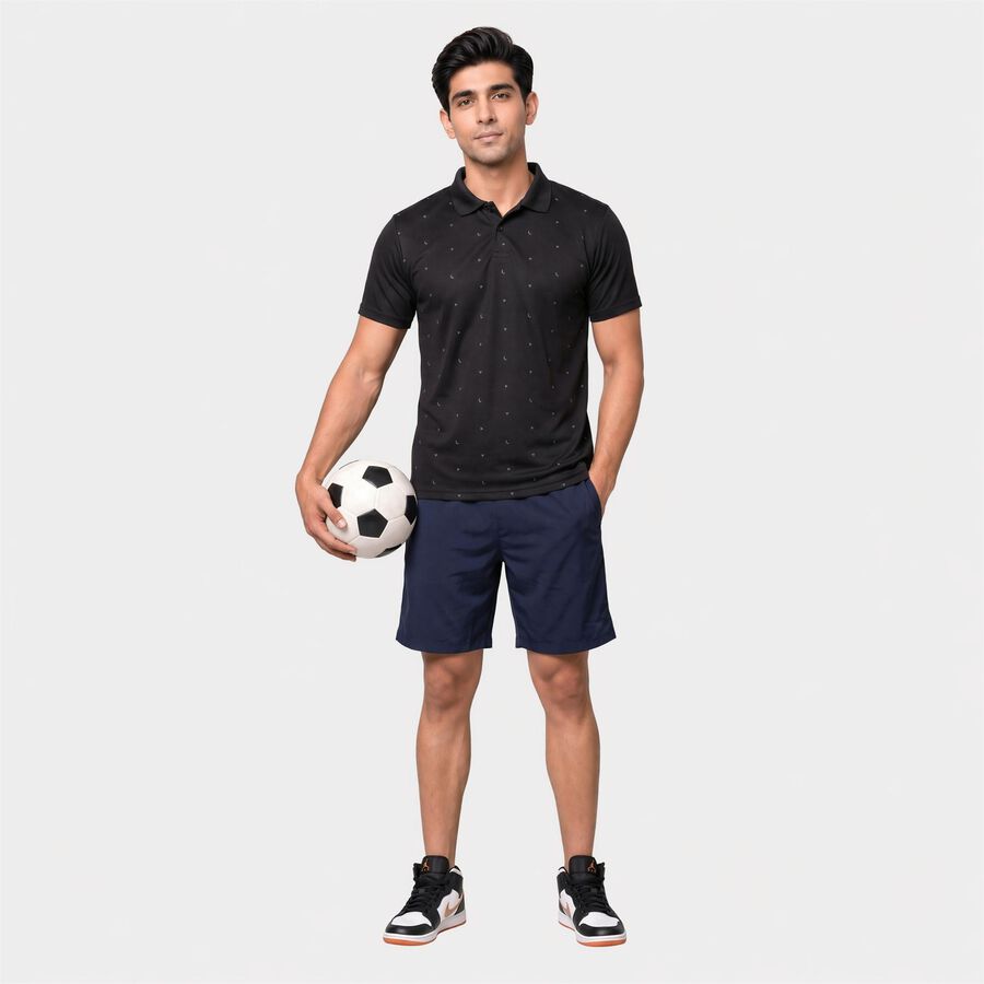 Men's Black Polo Neck Abstract Polo T-Shirt, Black, large