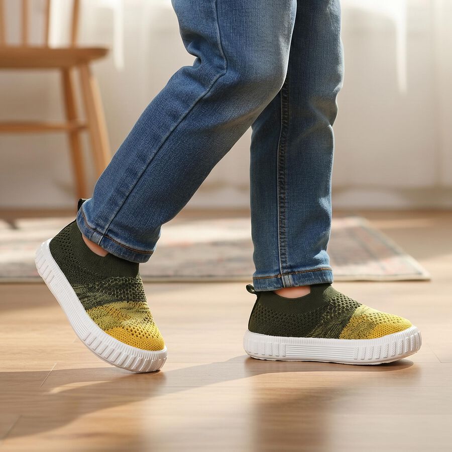 Boys' Olive Green Slip-On Casual Sneakers, Olive, large