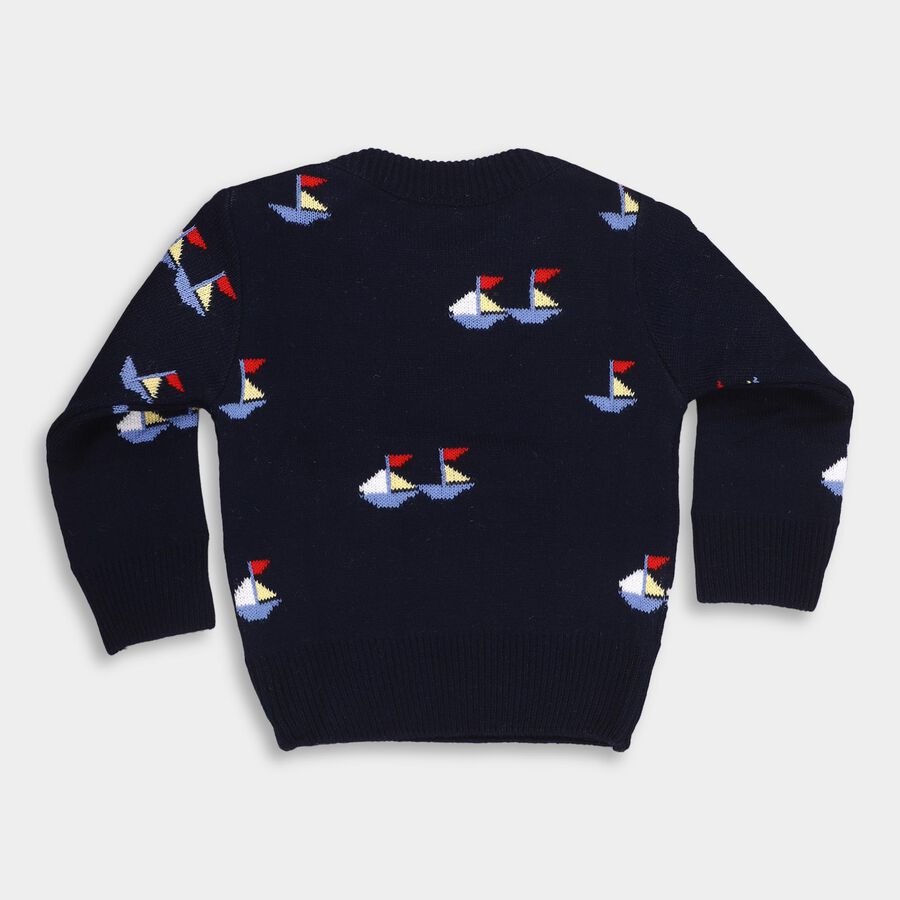 Infants' Deep Midnight Navy Blue Round Neck Casual Pullover, Navy Blue, large image number null