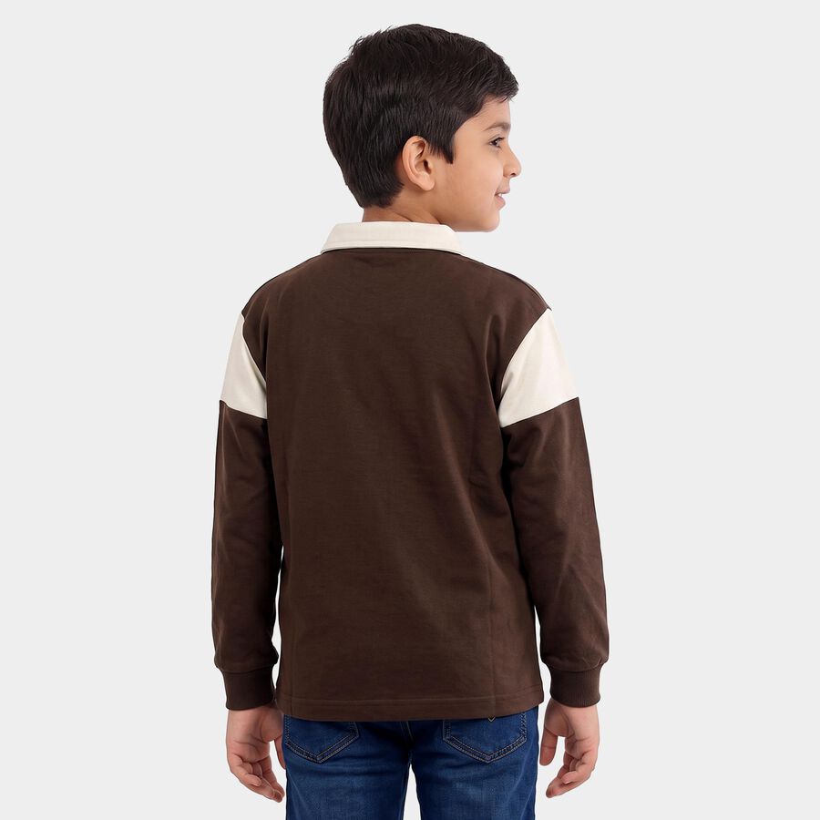 Boys' Brown Polo Neck Graphic Sweatshirt, Brown, large