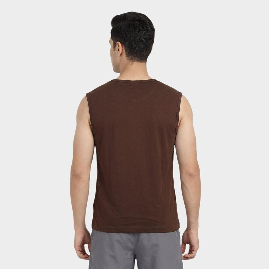 Men's Brown Cotton Crew Neck Casual T-Shirt, Brown, large
