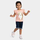 Girls Peach Cotton Round Neck Casual T-Shirt, Peach, small
