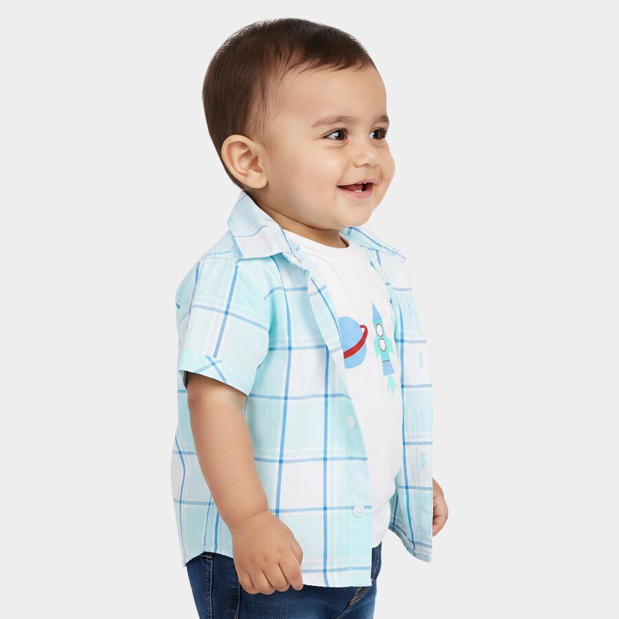 Infants Light Blue Cotton Half Sleeve Collared Casual Shirt, Light Blue, large