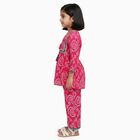 Girls' Bright Fuchsia Pink Printed Kurta and Palazzo Fusion Set, Fuchsia, small