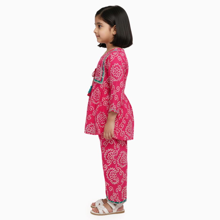 Girls' Bright Fuchsia Pink Printed Kurta and Palazzo Fusion Set, Fuchsia, large