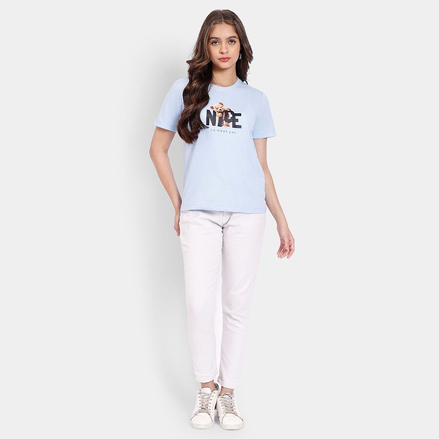 Ladies' Round Neck T-Shirt, हल्का नीला, large image number null