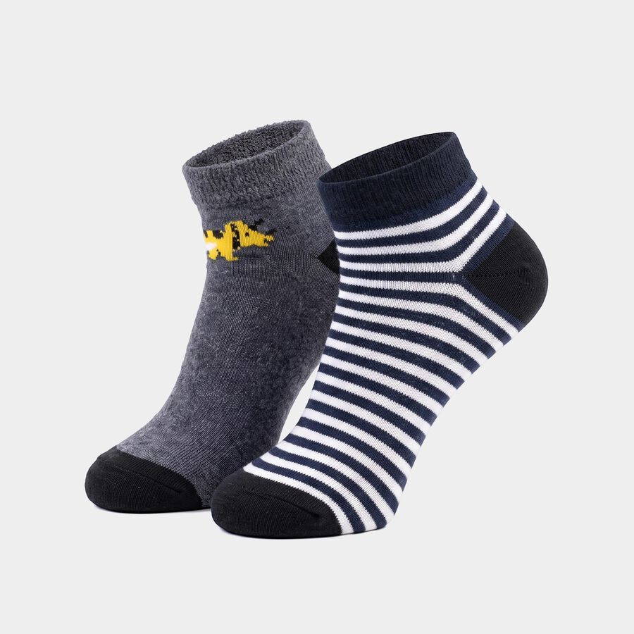 Boys' Regular Fit Striped Pack of 2 Socks ( Navy Blue, Grey ), Navy Blue, large