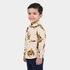 Boys Beige Cotton Long Sleeve Collar Shirt, गहरा पीला, small