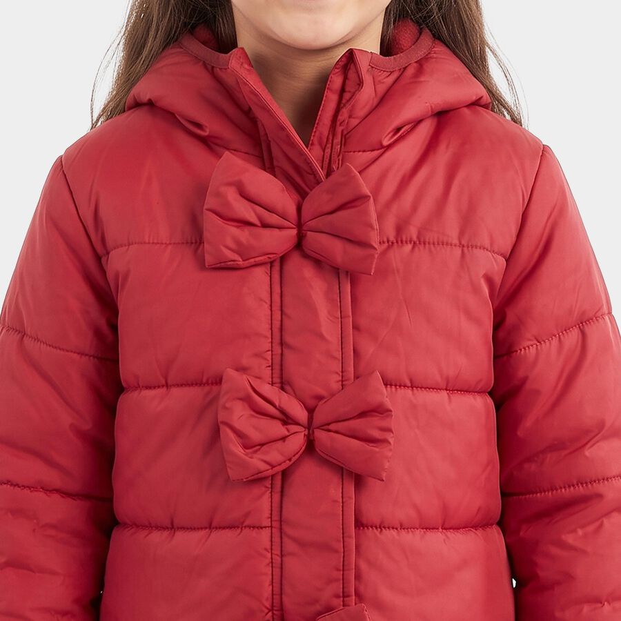 Girls Red Hooded Puffer Jacket, Wine, large