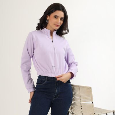 Women's Soft Lavender High Neck Casual Sweatshirt