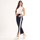 Women's Cotton Blend Relaxed Fit Track Pants, नेवी ब्लू, small