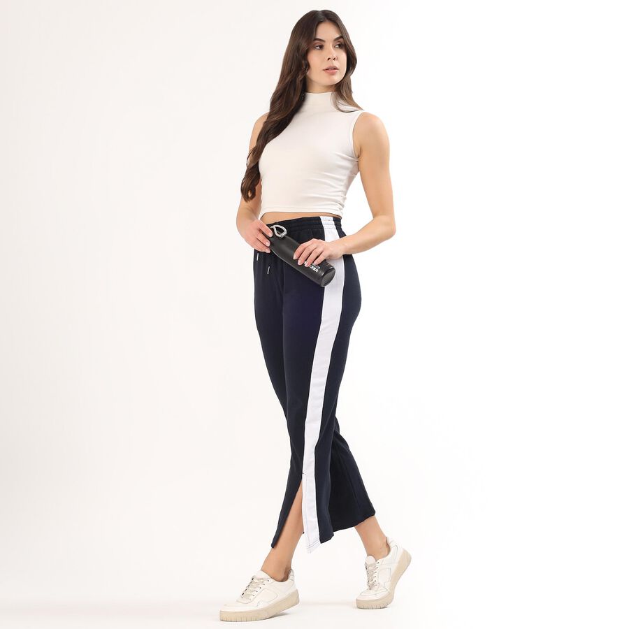Women's Cotton Blend Relaxed Fit Track Pants, नेवी ब्लू, large