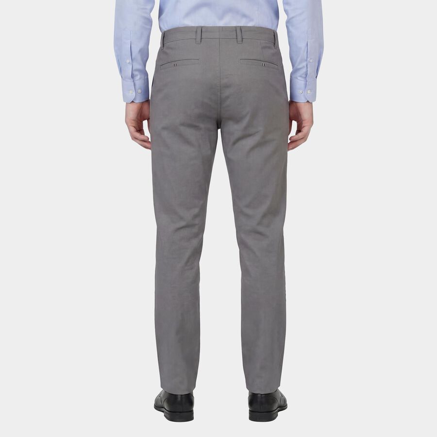 Men's Light Grey Slim Fit Flat-Front Casual Trousers, Light Grey, large