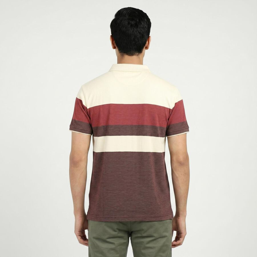 Men's Wine Cotton Collared Neck Casual T-Shirt, Wine, large