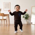 Infants' Brown Round Neck Graphic Baba Suit, Brown, small