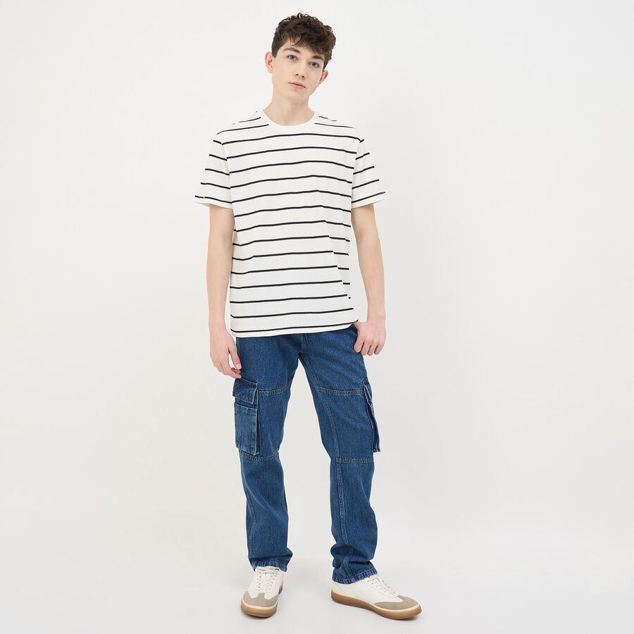 Men's Snow White Round Neck Casual T-Shirt, White, large