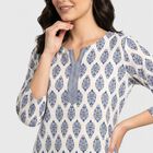 Women's White Notch Neck Floral Printed Kurti, सफ़ेद, small