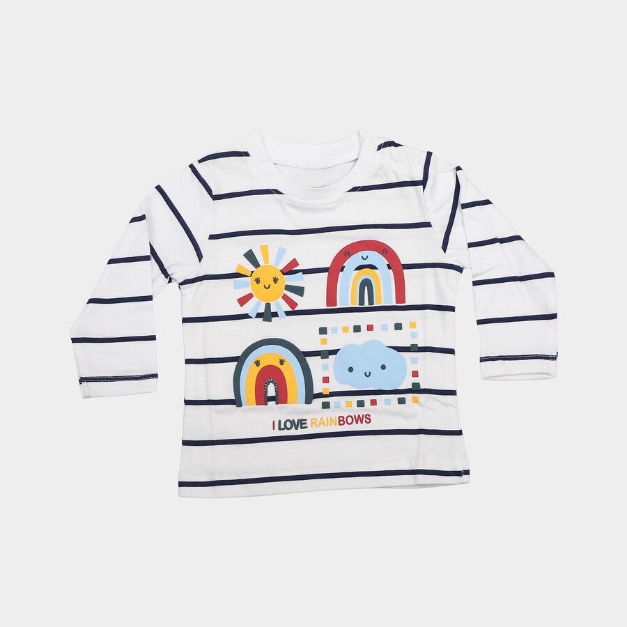 Infants' White Cotton Round Neck Regular T-Shirt, White, large