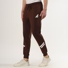 Men's Deep Mocha Brown Tapered Fit Printed Track Pants, Brown, small