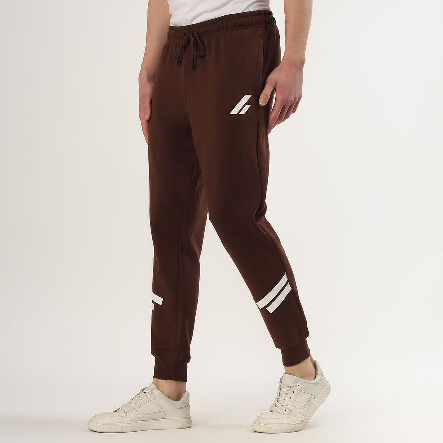 Men's Deep Mocha Brown Tapered Fit Printed Track Pants, Brown, large