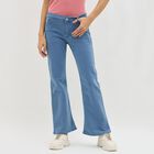 Women's Light Blue Flared Fit High-Rise Jeans, मध्यम नीला, small image number null