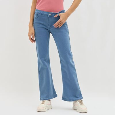 Women's Light Blue Flared Fit High-Rise Jeans