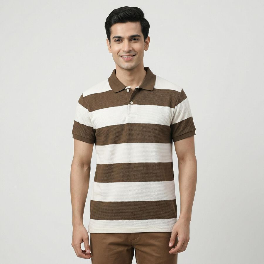 Men's Brown Polo Neck Classic T-Shirt, Brown, large