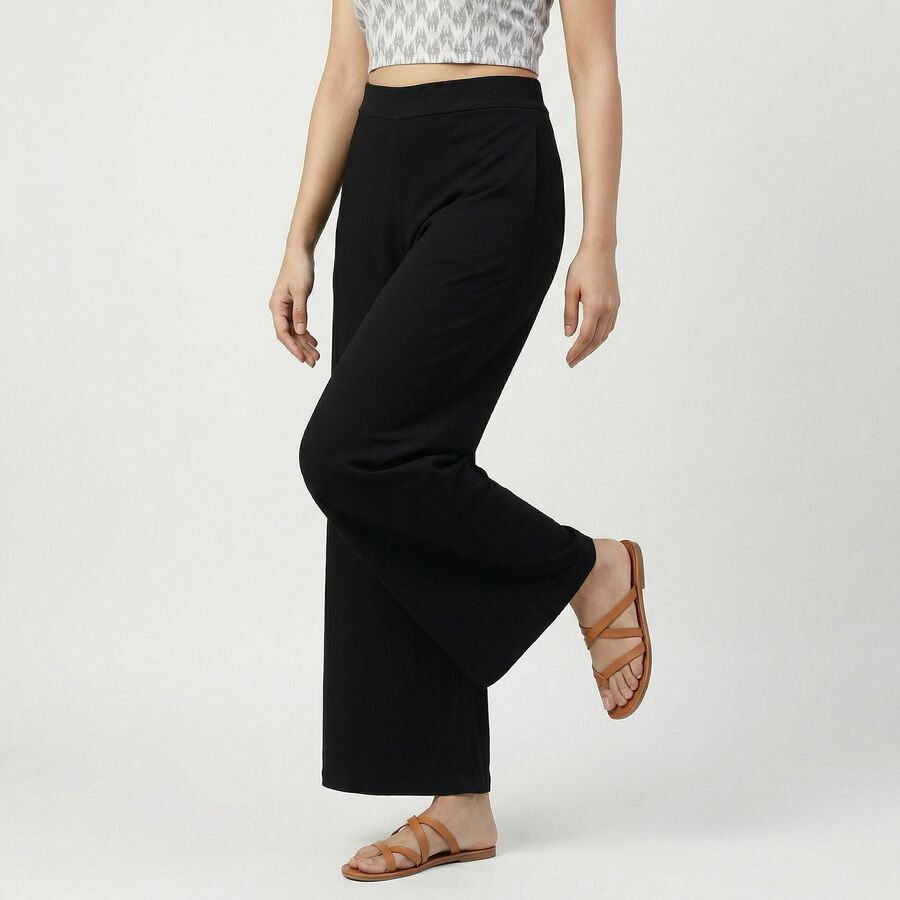 Women's Black Wide-Leg High-Rise Palazzos, काला, large