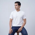 Men's White Henley Neck Casual Half Sleeve T-Shirt, White, small