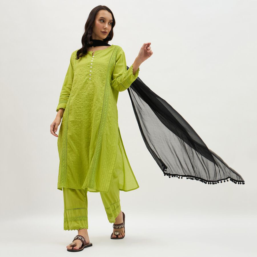 Women's Jet Black Net Plain Dupatta, काला, large image number null